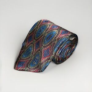 Lands' End Direct Merchants Geometric Colorful Tie 100% Silk Reds/‎ Blues